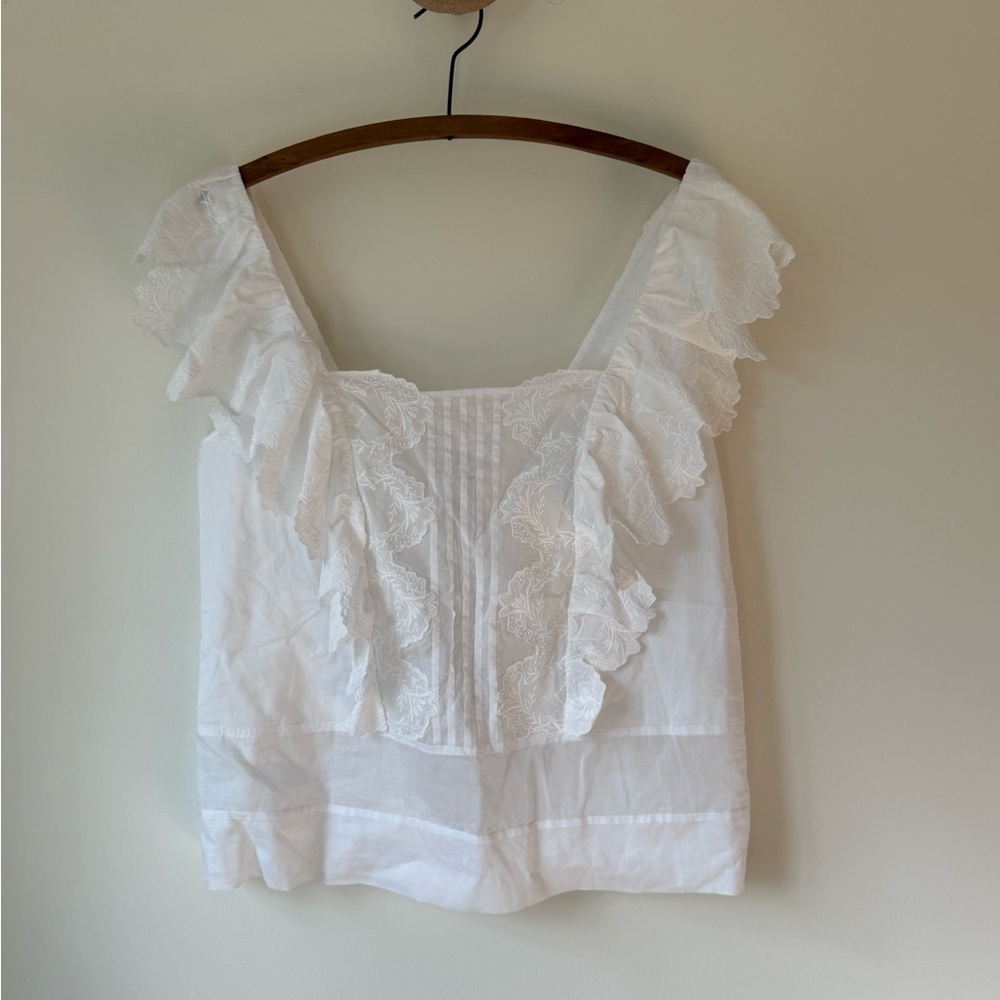 La Vie by Rebecca Taylor Elegant Off Shoulder White Lace Trim Blouse Size Medium